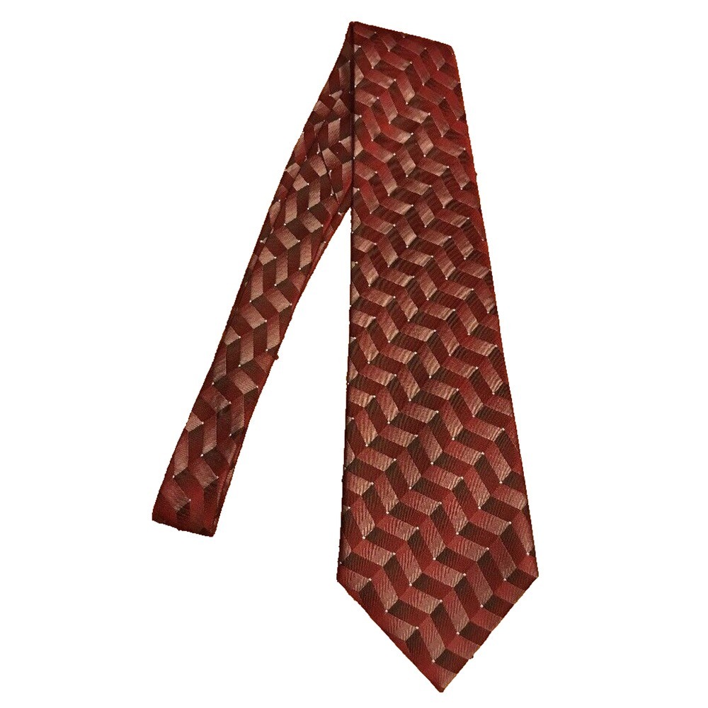 Van Heusen Mens Necktie 57 Inch Silk Burgundy Red Geometric Design